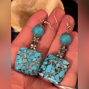 💙 NWT Artisan Blue Jade & Composite Turquoise Dangle Earrings • Coastal Luxe
